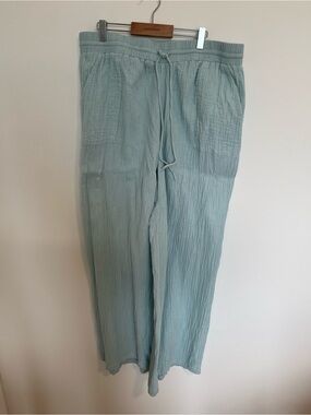 Light Green women Drawstring Linen-Blend Pants